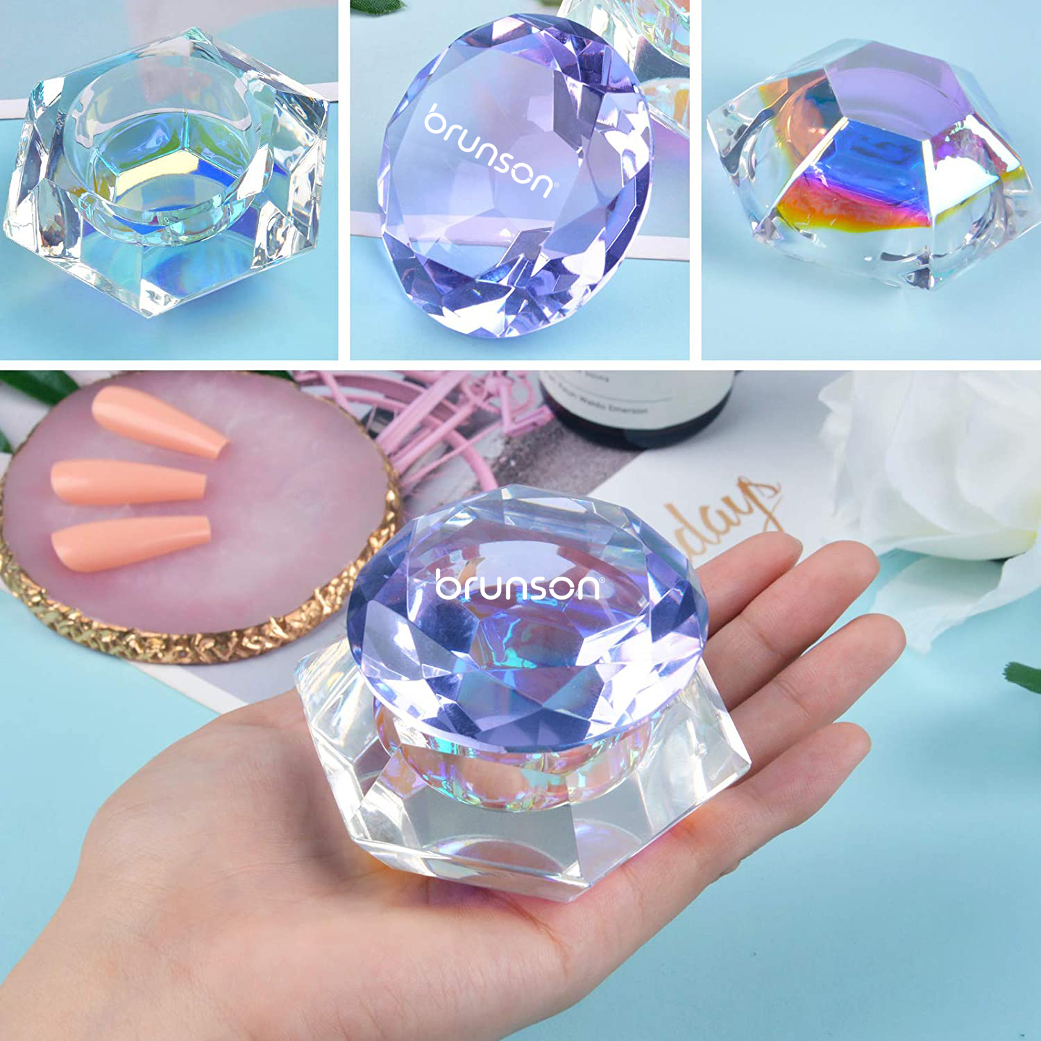 Large Crystal / Glass Dappen Dish & Lid - Heart Shape - Accessories & Tools  from Naio Nails UK