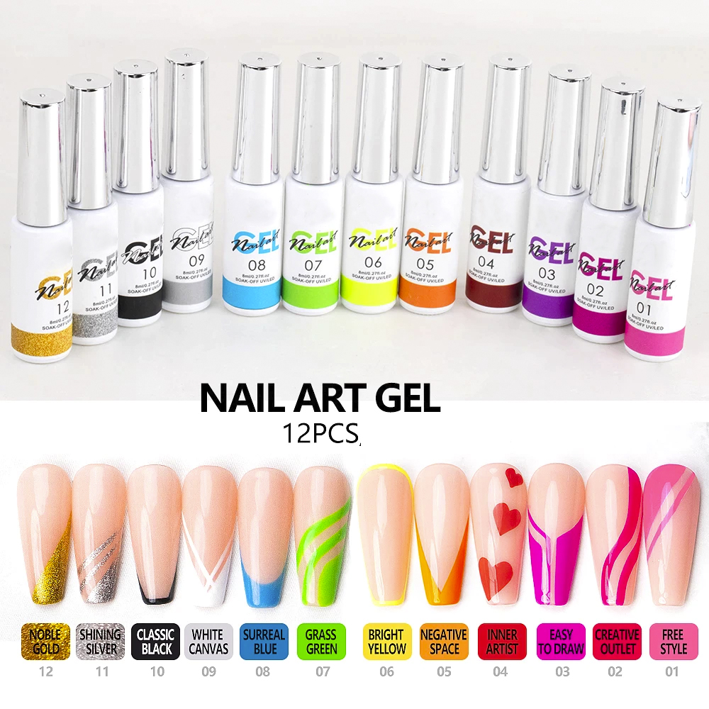 Nail Art Gel Liner Set 12 Colors | Nail Art Painting Set | Brunson