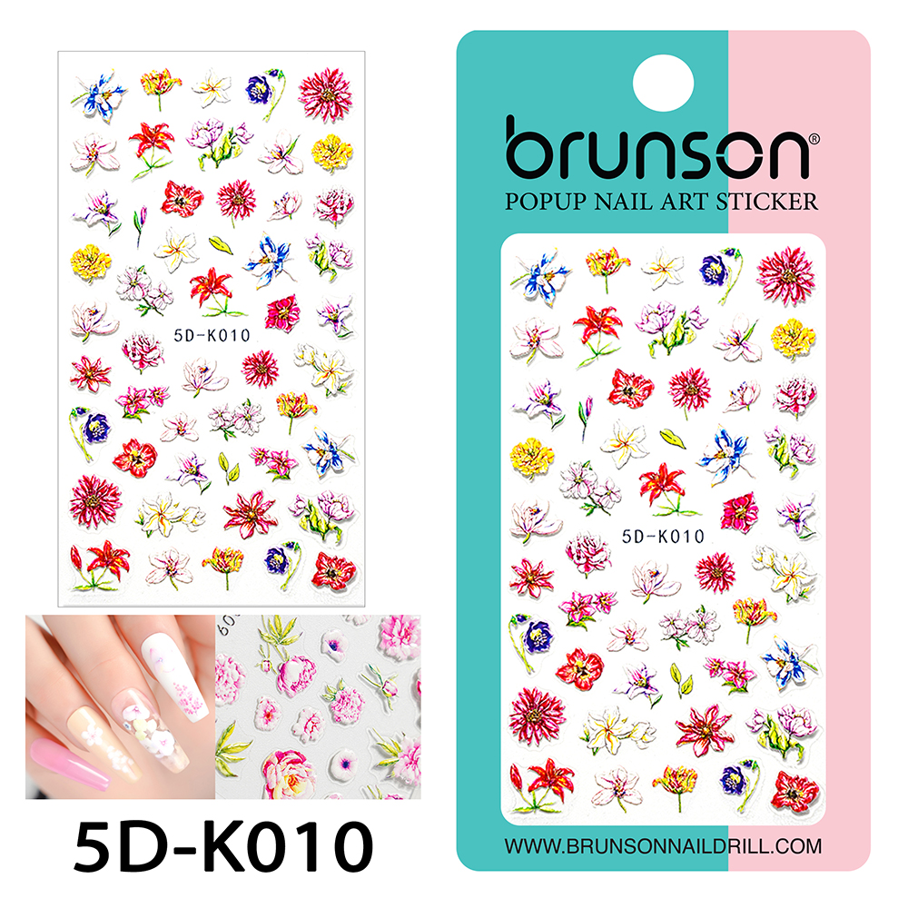 5D Stereoscopic Embossed Flowers Nail Stickers Decals, Real 3D