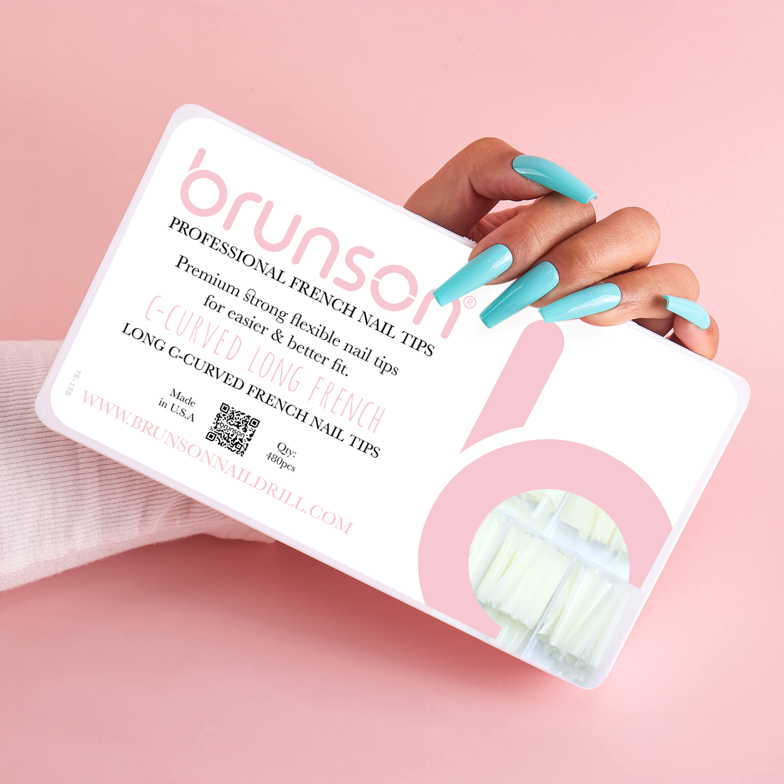 Brunson-Long-C-Curved-White-French Nail Tips-CCLFN-Brunson