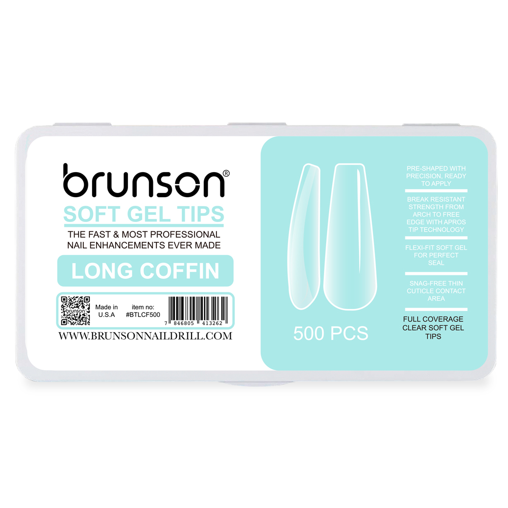 Brunson-Soft Gel-Nail Tips-Long-Coffin-Full Coverage-Soft Gel Tips-BTFCL500-Brunson
