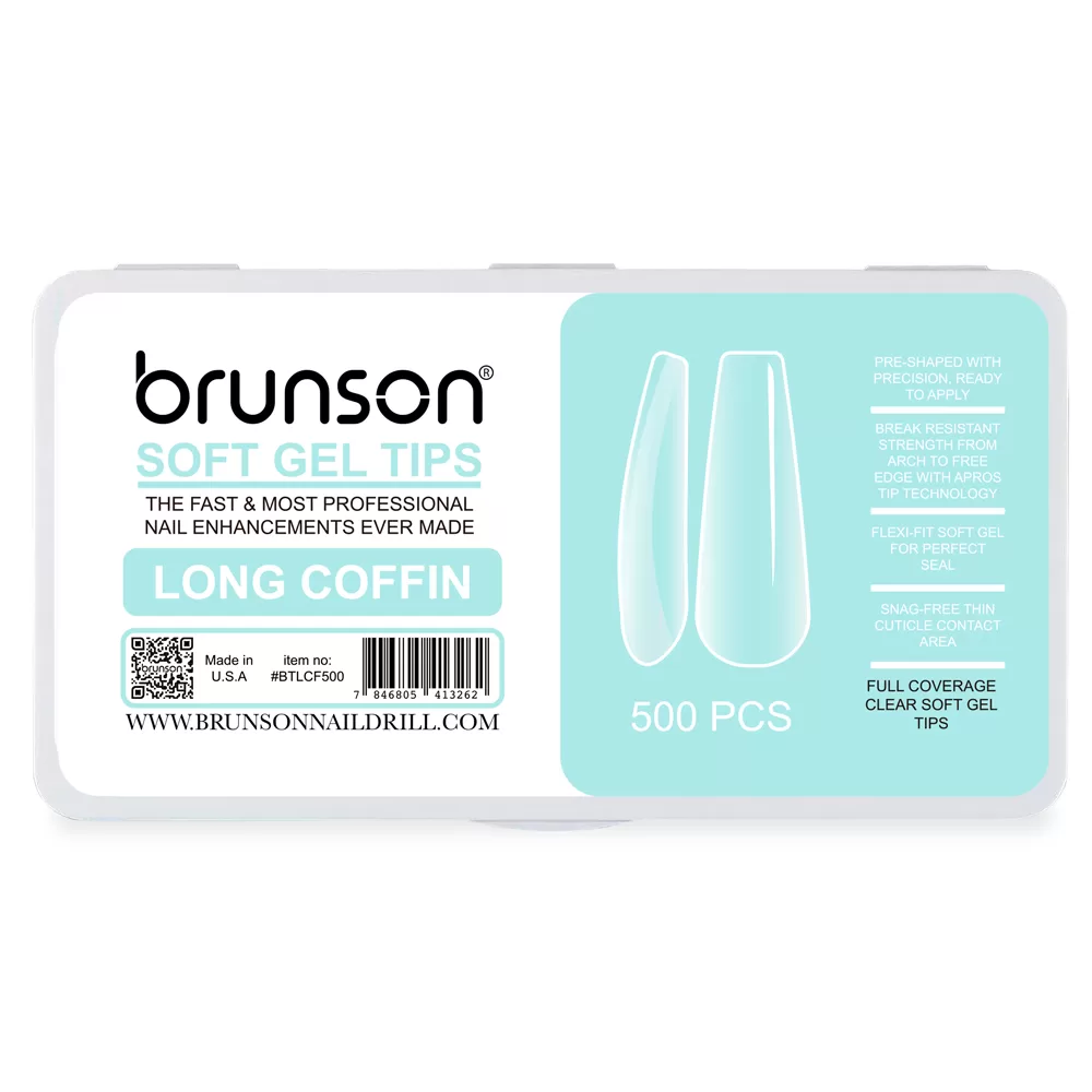 Brunson-Soft Gel-Nail Tips-Long-Coffin-Full Coverage-Soft Gel Tips-BTFCL500-Brunson