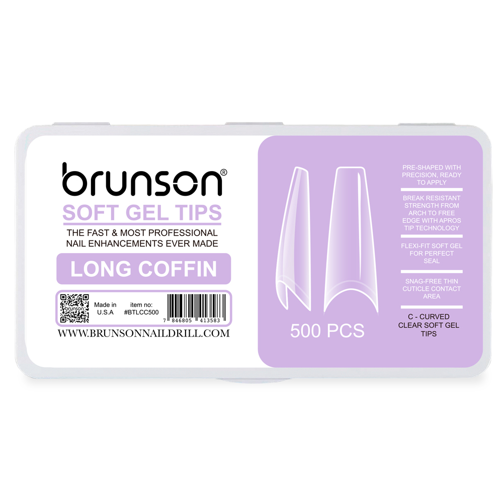 Brunson-Soft Gel-Nail Tips-Long-Coffin-C-Curved Soft Gel Tips-BTLCC500-Brunson
