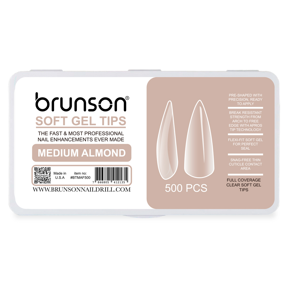 Brunson-Soft Gel Nail Tips-Medium-Almond-Full Coverage-BTMAF500-Brunson