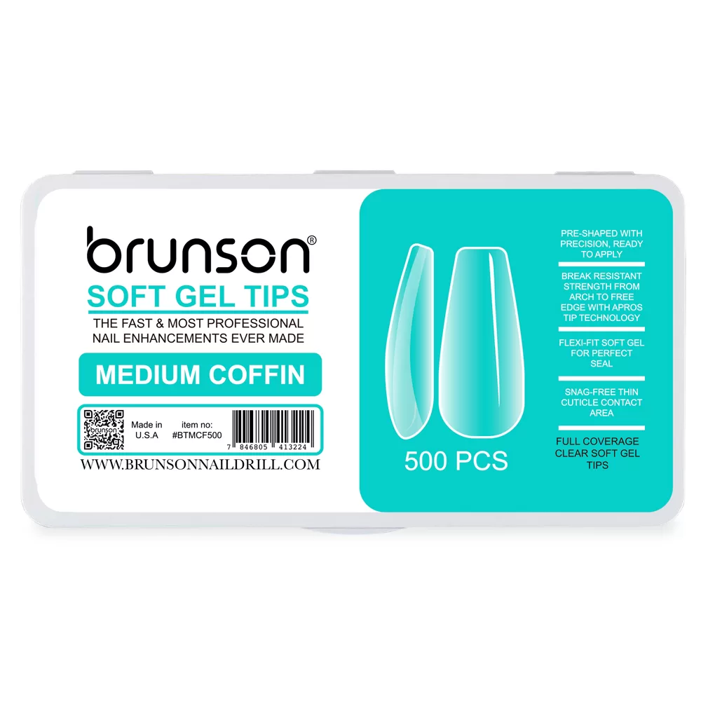 Brunson-Soft Gel-Nail Tips-Medium-Square-Full Coverage Soft Gel Tips-BTMC500-Brunson