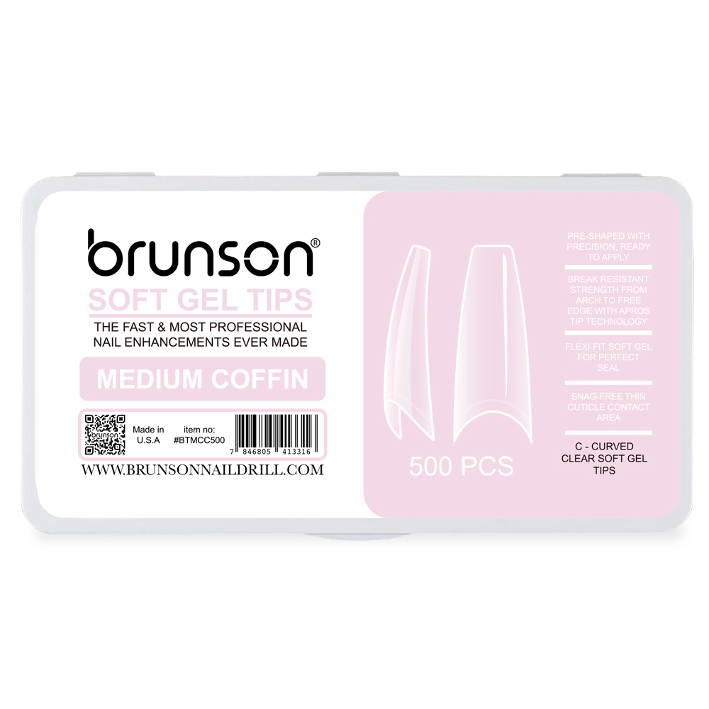 Brunson-Soft Gel-Nail Tips-Medium-Coffin-C-Curved Soft Gel Tips-BTMCC500-Brunson