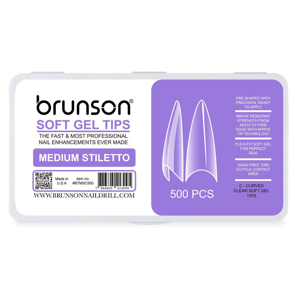 Brunson-Soft Gel-Nail Tips-Medium-Stiletto-C-Curved Soft Gel Tips-BTMSC500-Brunson