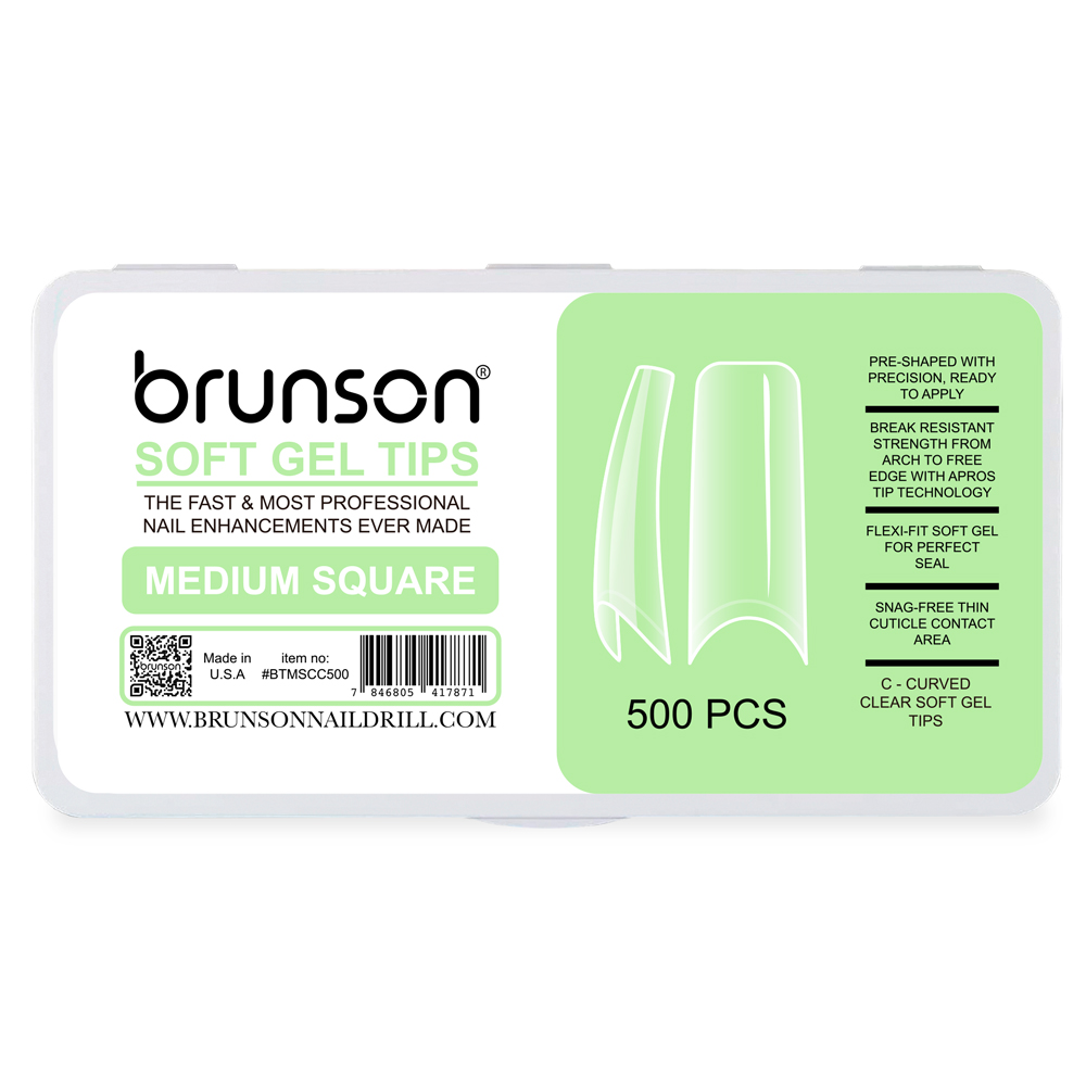 Brunson-Soft Gel-Nail Tips-Medium-Square-C-Curved Soft Gel Tips-BTMSCC500-Brunson