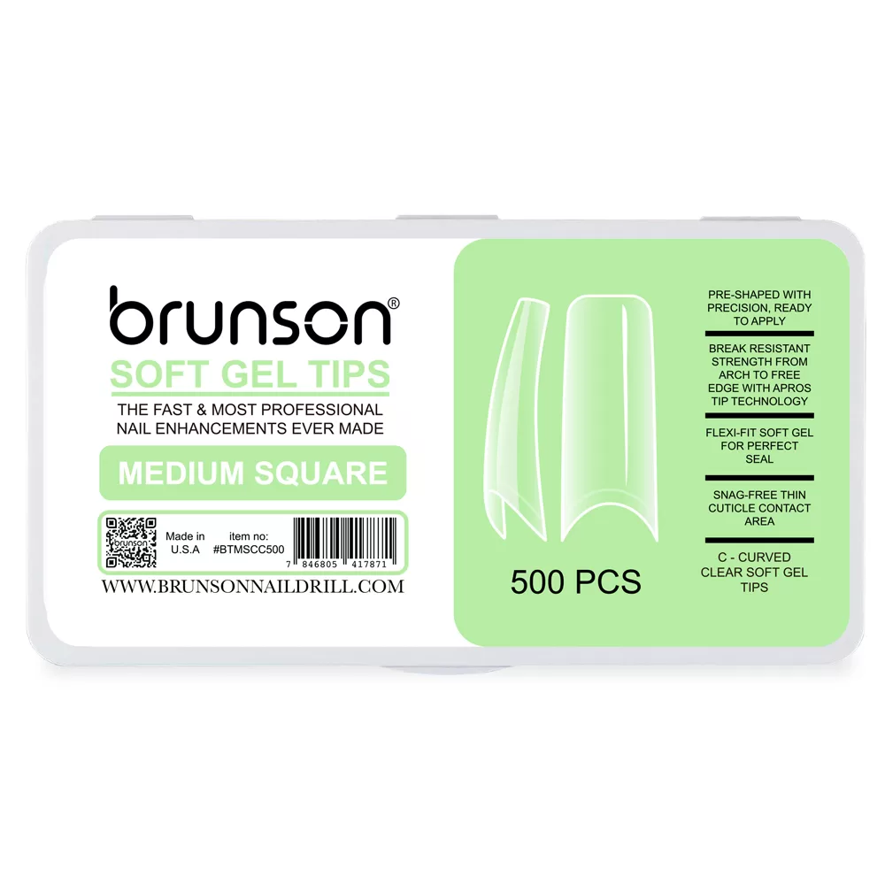 Brunson-Soft Gel-Nail Tips-Medium-Square-C-Curved Soft Gel Tips-BTMSCC500-Brunson