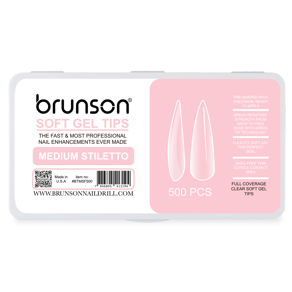 Brunson-Soft Gel-Nail Tips-Medium-Stiletto-Full Coverage Soft Gel Tips-BTMSF500-Brunson