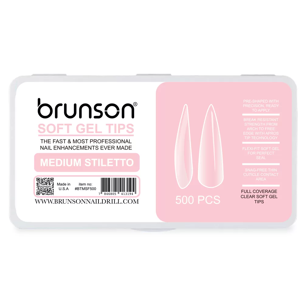 Brunson-Soft Gel-Nail Tips-Medium-Stiletto-Full Coverage Soft Gel Tips-BTMSF500-Brunson