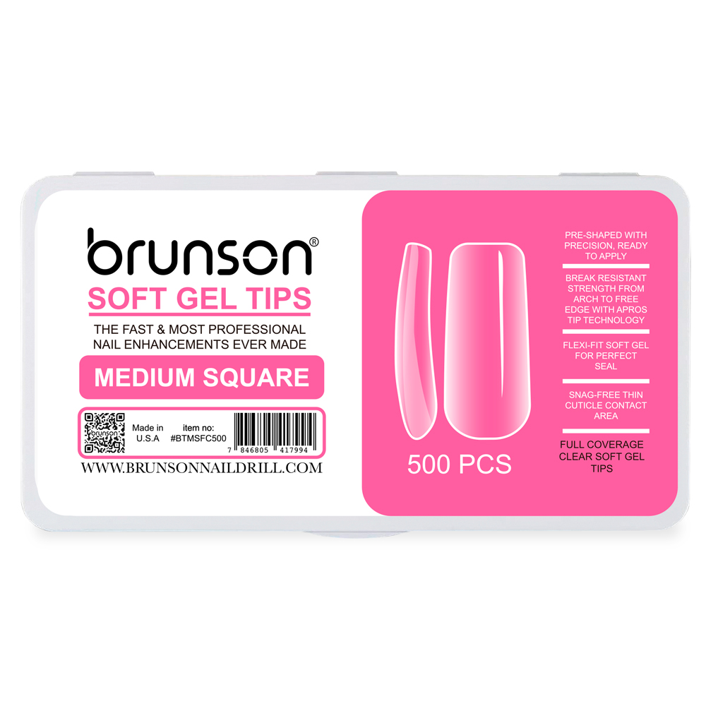 Brunson-Soft Gel-Nail Tips-Medium-Square-Full-Coverage-Soft Gel Tips-BTMSFC500-Brunson