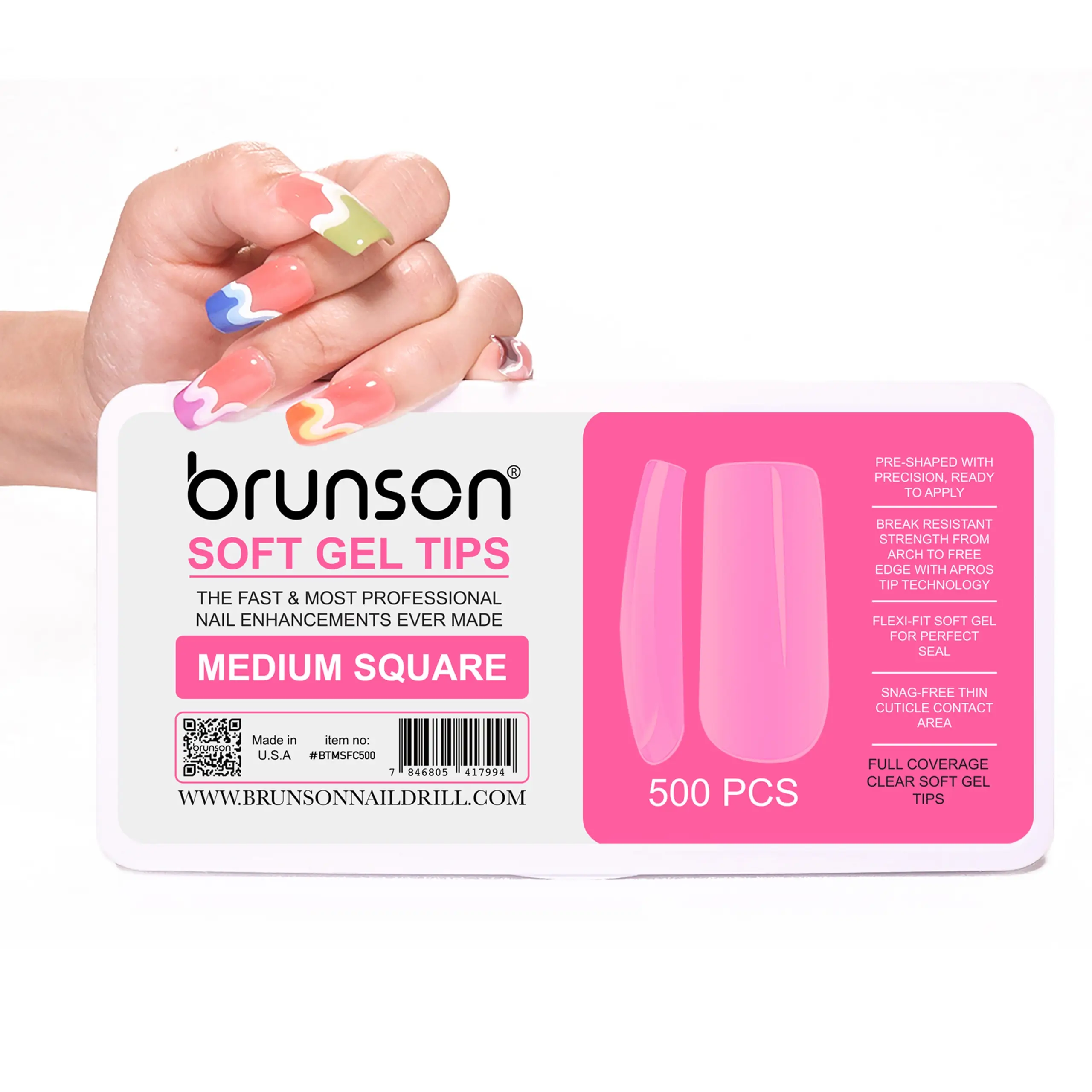 Soft Gel Nail Tips-Medium Square Full Coverage Soft Gel Tips-BTMSFC500