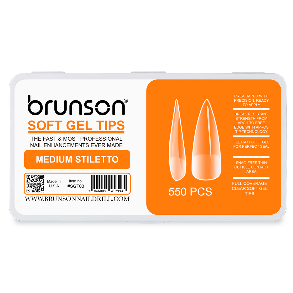 Brunson-Soft Gel-Nail Tips-Medium-Stiletto-Full-Coverage Soft Gel Tips-SGT03-Brunson