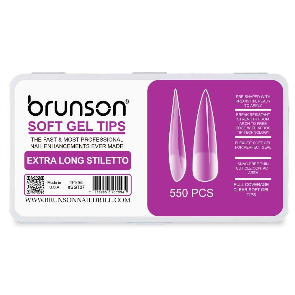 Brunson-Soft Gel-Nail Tips-Extra Long-Stiletto-C-Curved Soft Gel Tips-SGT07-Brunson