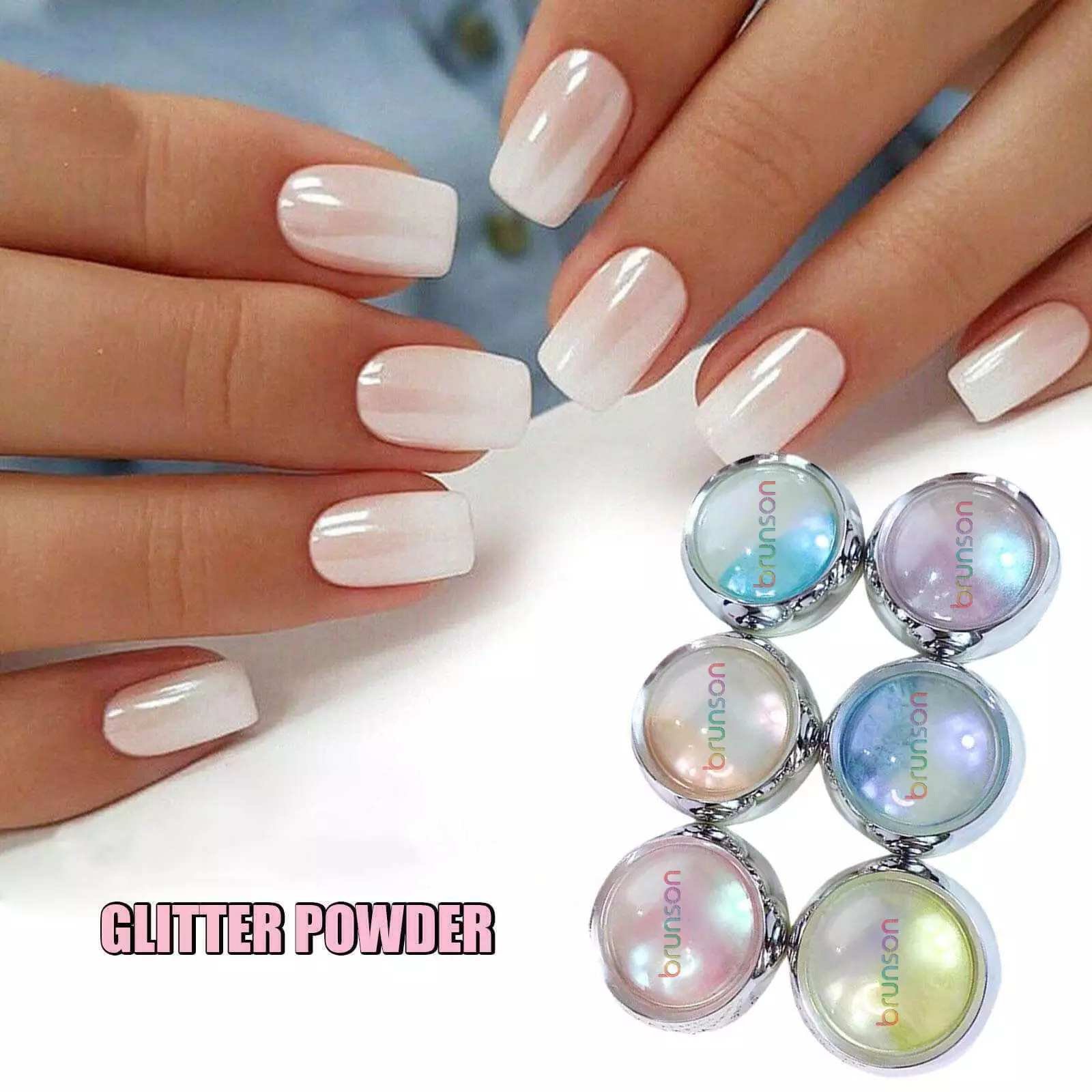 6pcs/set Aurora White Sequins Nail Art Glitter Powder Dust Flakes Decoration