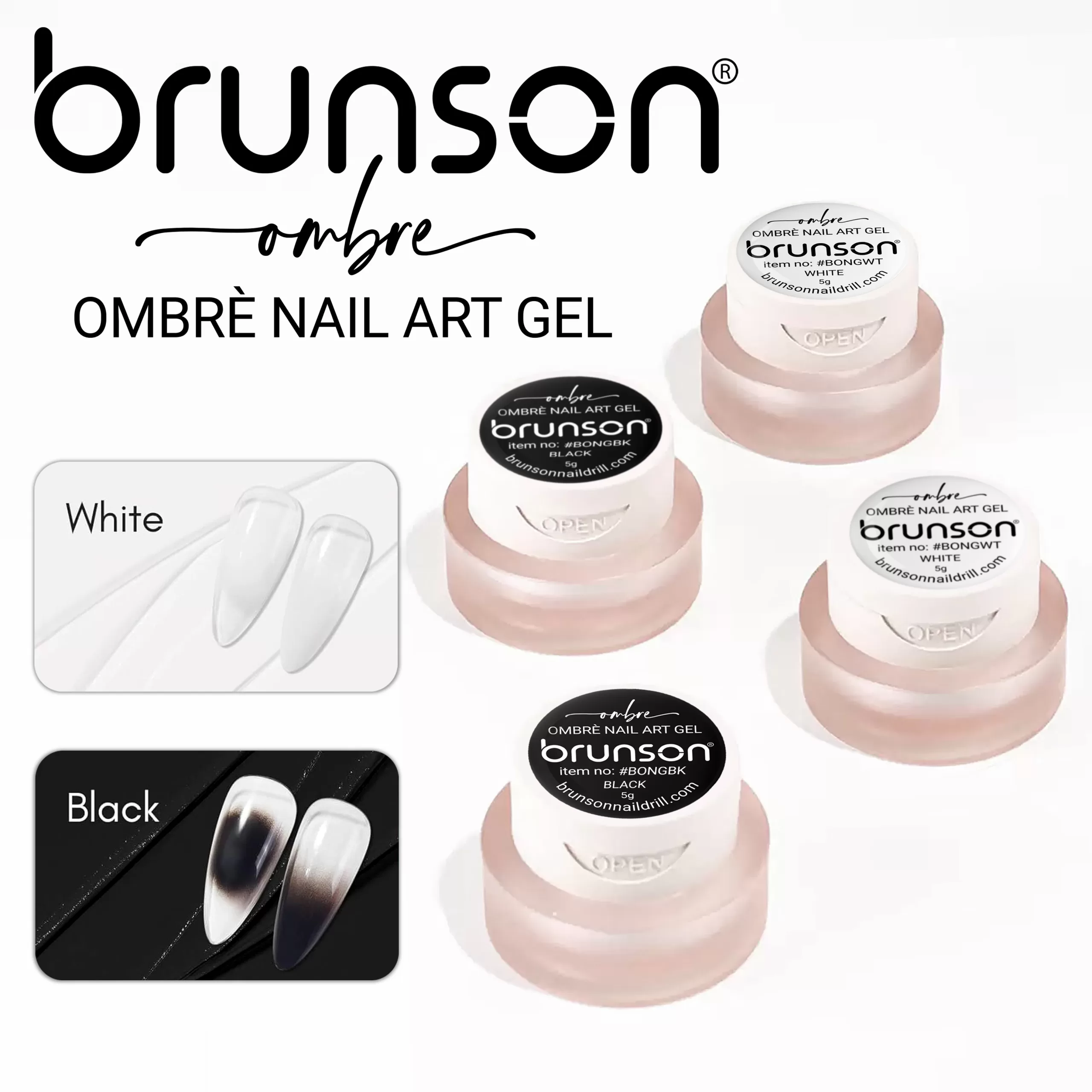 Brunson ombre nail art gel black and white