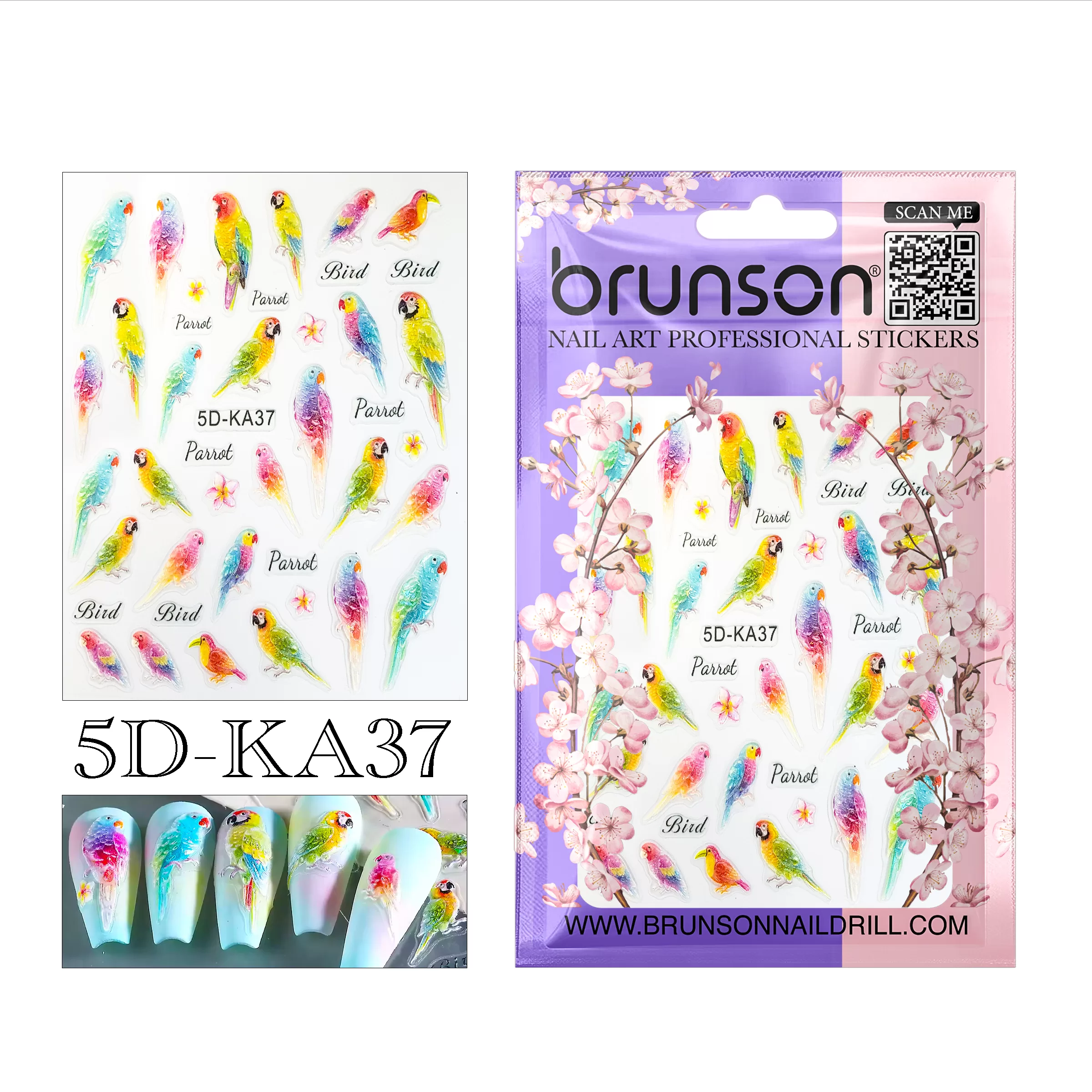 Bird Nail Art Sticker 5D-KA37