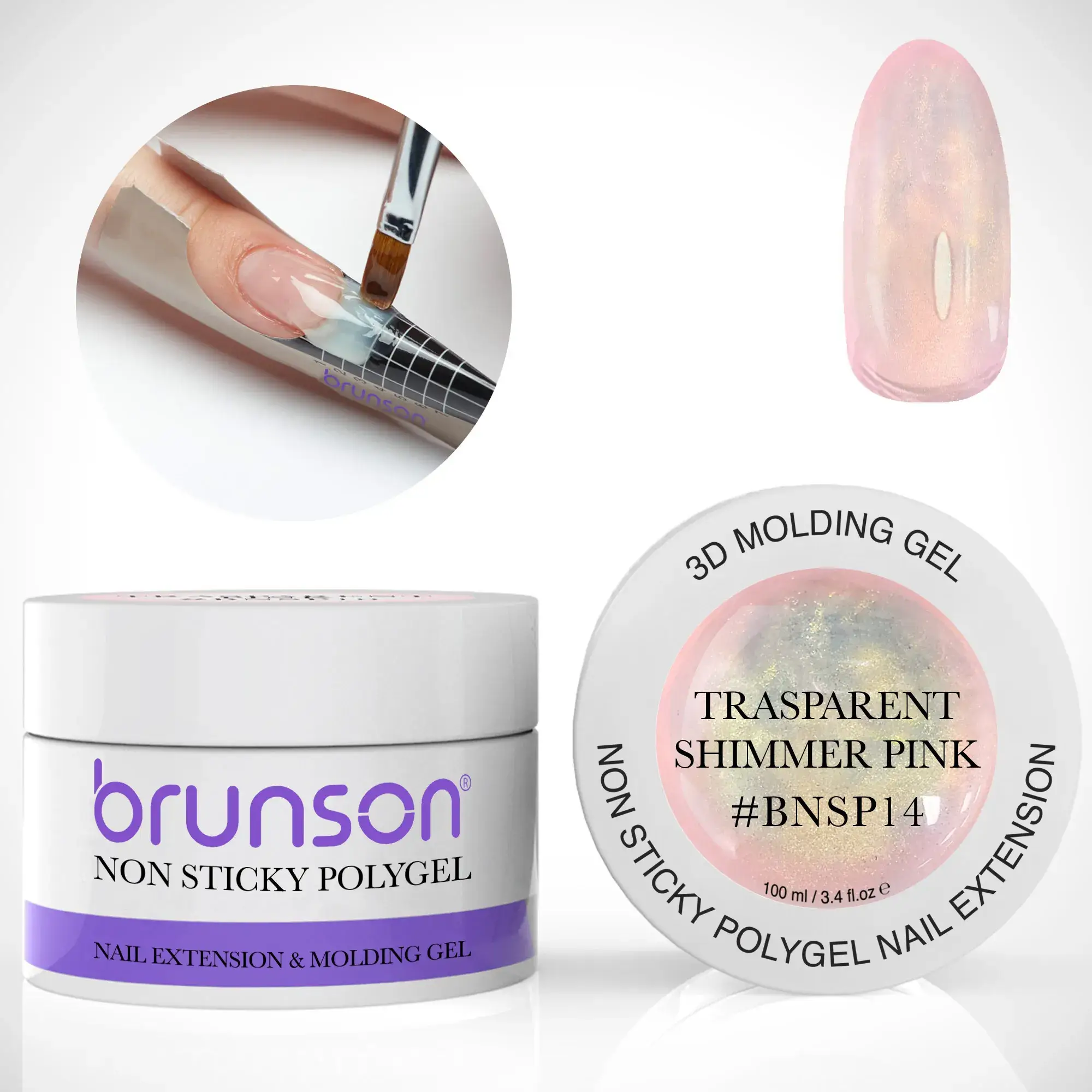 Transparent Shimmer Pink Non-Sticky Polygel