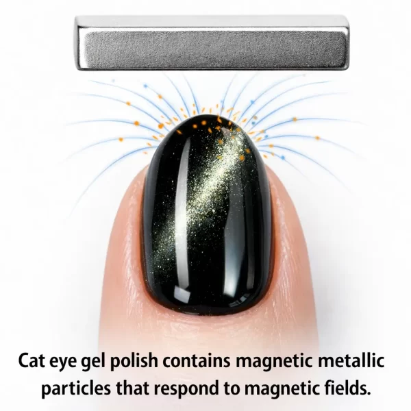 cat eye gel polish contains magnetic metallic particles that rspond to magnetic fields