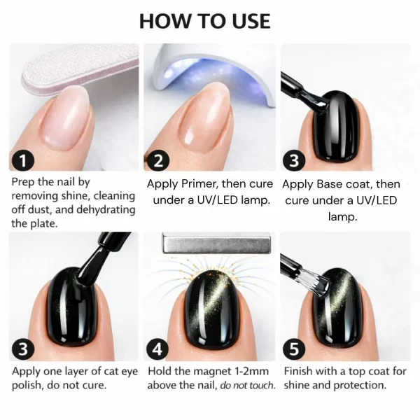 How to do cat eye nail art using cat eye gel polish and cat eye magnet