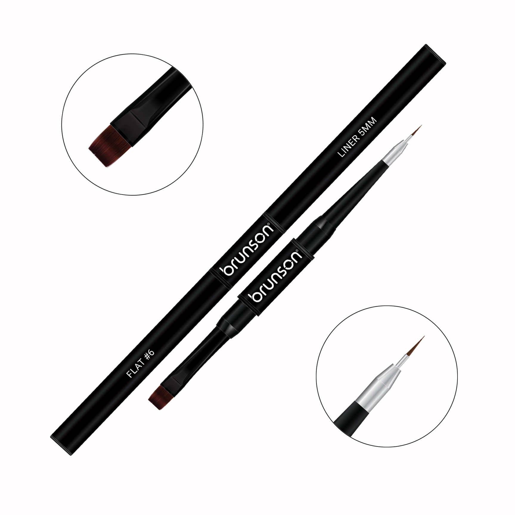 Dual-Sided Nail Art Brush - Flat #6 & Liner 5mm