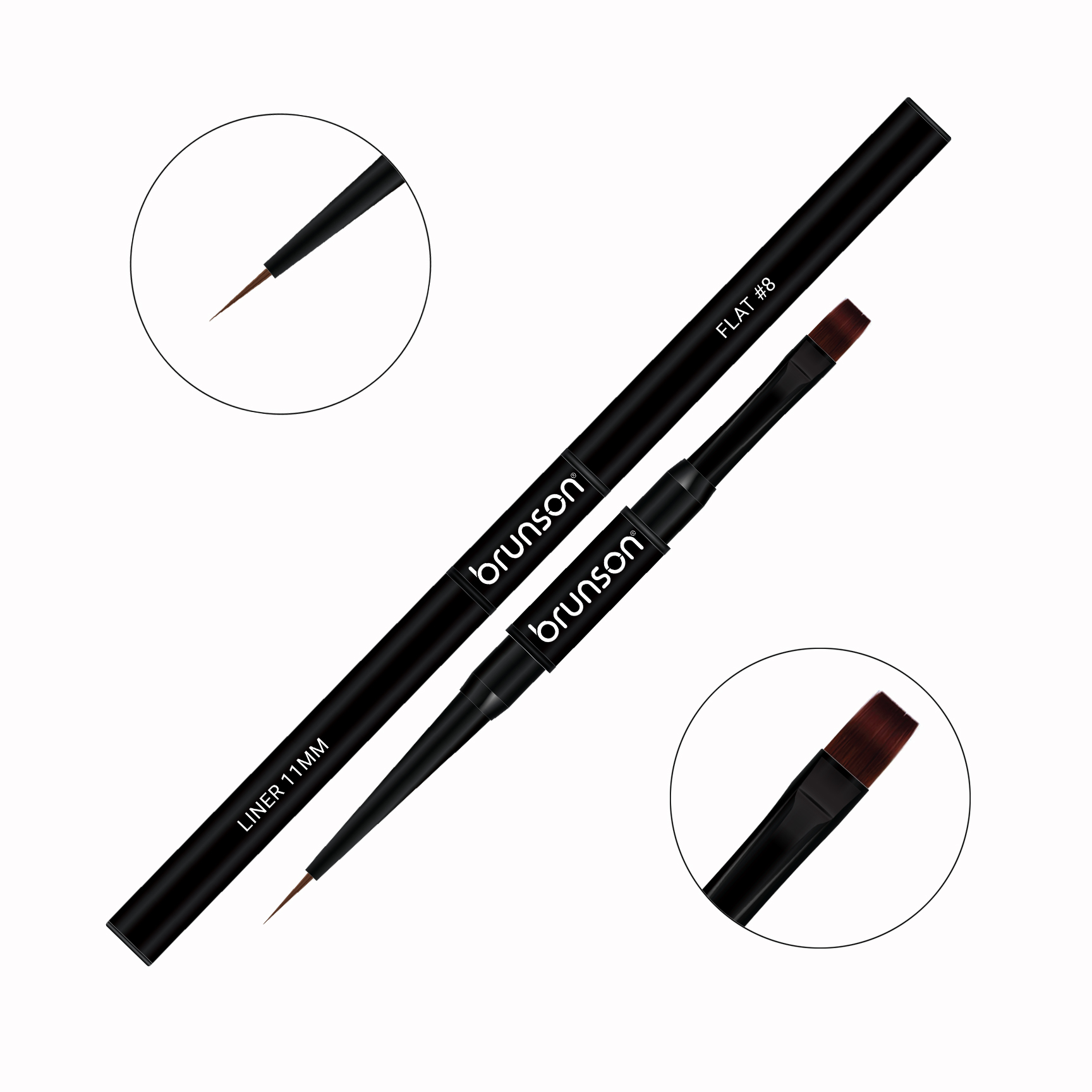 Dual-Sided Nail Art Brush - Liner 11mm & Flat #8