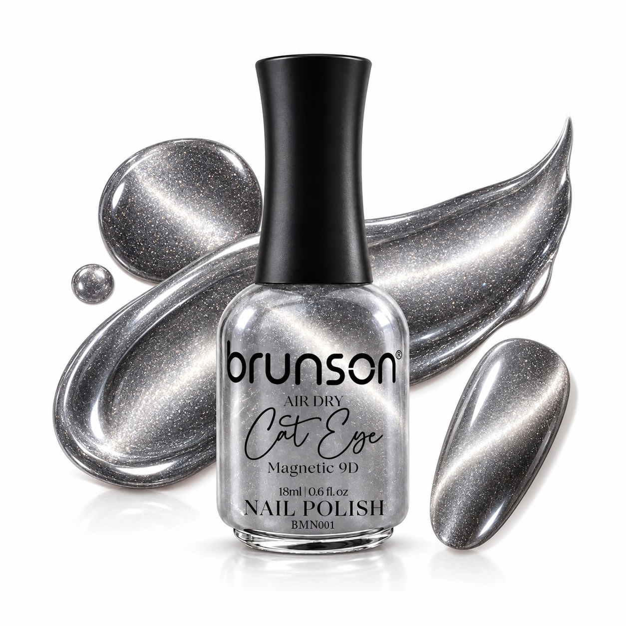 Silver magnetic cat eye nail polish swatch on nail